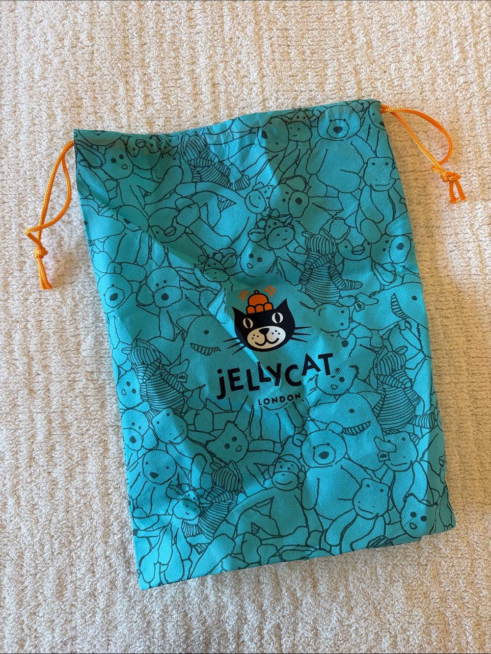 Jellycat Medium Teal Kids Drawstring Bag with Orange Cord
